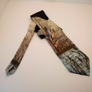 New with tags field wear nature scene silk tie w/ flying ducks and earth tones